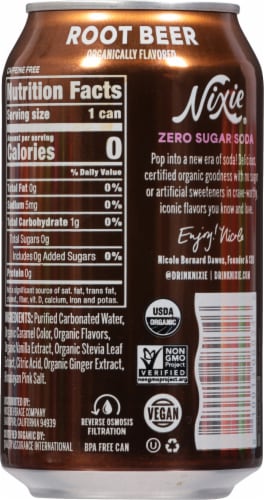 Nixie® Root Beer Organic Zero Sugar Soda Can Perspective: back
