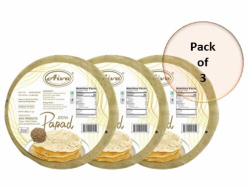 Aiva Pappadums (Indian Lentil Wafer Snack) Cumin Papad Perspective: back