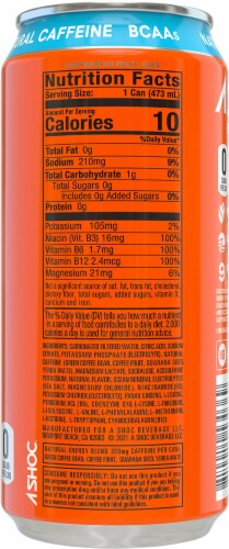 ASHOC Accelerator Orange Freeze Energy Drink Can Perspective: back