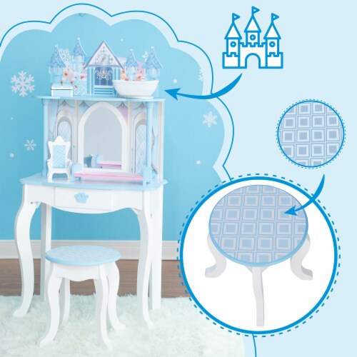 Teamson Kids Dreamland Castle Vanity Set with Chair and Accessories White Blue TD 12951F 1 Harris Teeter