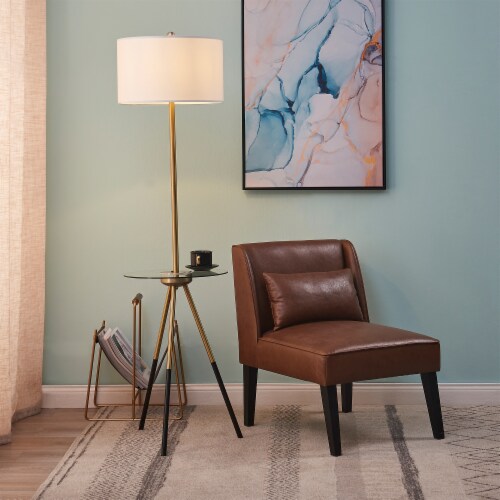 Teamson Design Versanora Myra Tripod Leg Floor Lamp Glass Top End Table in Gold 1 King Soopers
