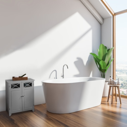 Elegant Home Fashions Wooden Bathroom Cabinet Standing Grey Dawson EHF-6841G Perspective: back