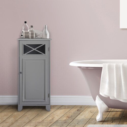 Elegant Home Fashions Bathroom Floor Cabinet With One Door Grey Dawson EHF-6834G Perspective: back