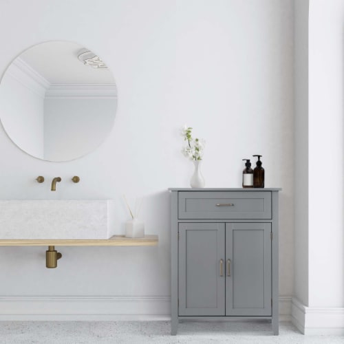 Elegant Home Fashions Wooden Bathroom Floor Freestanding Storage Cabinet Space Saver, Gray Perspective: back