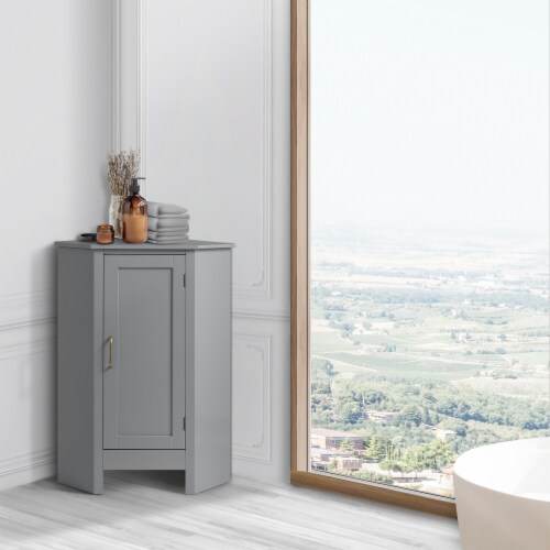 Elegant Home Fashions Wooden Bathroom Corner Floor Storage Cabinet Space Saver, Gray Perspective: back