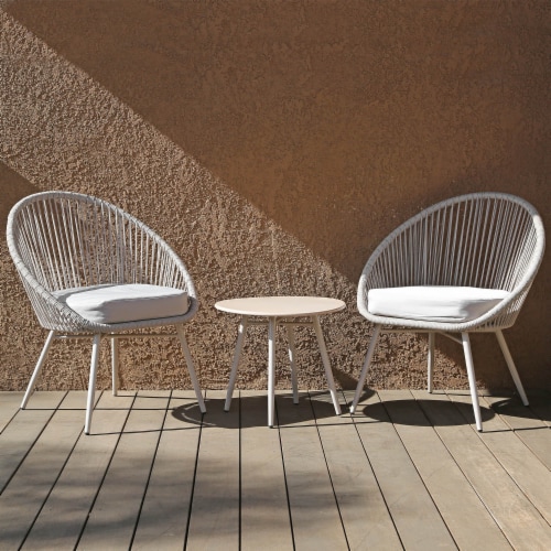 Home Aesthetics 3 Piece Patio Table Bistro Set Grey Outdoor All Weather Woven Rope Cushion 1 each Kroger