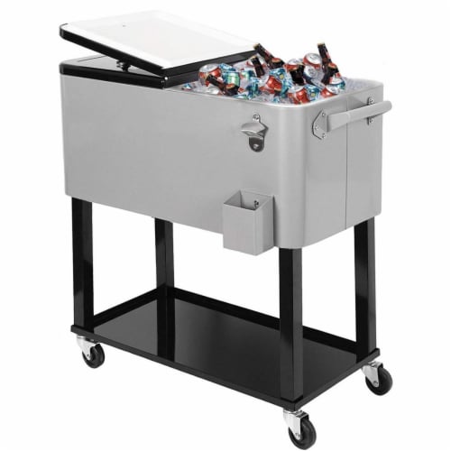 Home Aesthetics Grey 80 Qt Quart Rolling Cooler Ice Chest Beverage Bar for Patio Outdoor P Perspective: back
