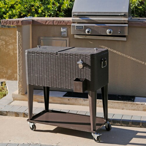 Home Aesthetics Outdoor Patio Rolling Cooler Cart 80 Qt Wicker Ice Chest Beverage Brown Ra Perspective: back