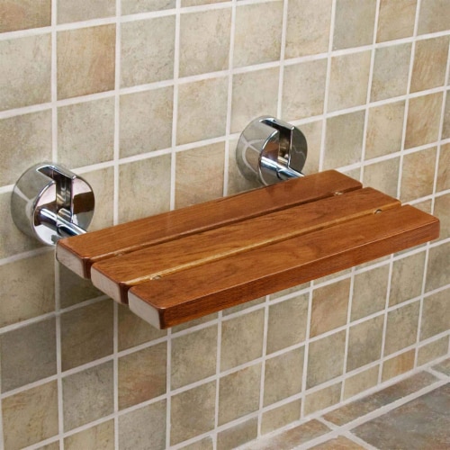 Home Aesthetics 20  Teak Wood Folding Wall Mounted Shower Seat Bench Modern Clear Coated M Perspective: back