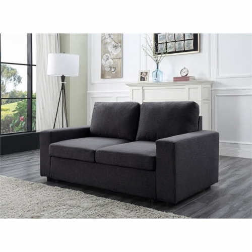 Lilola Home Brenton Loveseat Couch in Color Dark Gray Linen Fabric Perspective: back