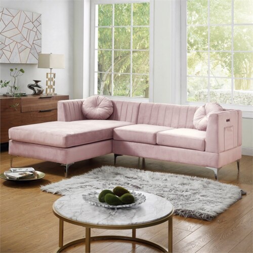 Pink velvet chaise sofa best sale