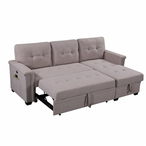 Reversible Sleeper Sofa USB Charger Storage Chaise in Gray - Lilola Home Perspective: back
