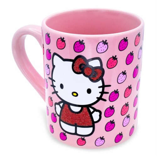 Hello Kitty 802076 Hello Kitty Strawberries Glitter Ceramic Mug - 14 oz Perspective: back