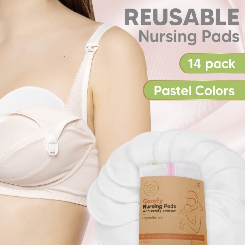 Organic Bamboo Nursing Breast Pads - 14 Washable Pads + Wash Bag