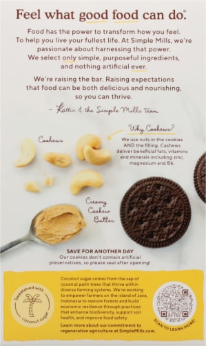 Simple Mills® Cocoa & Cashew Creme Nut Butter Stuffed Sandwich Cookies Perspective: back