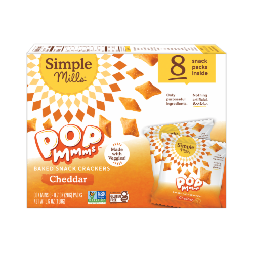 Simple Mills® Pop Mmms™ Cheddar Baked Snack Crackers Pack Perspective: back
