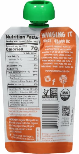 Pumpkin Tree™ Organic Mango Puree With Oat Fiber & Seeds + A Squeeze Of Orange Pouch Perspective: back