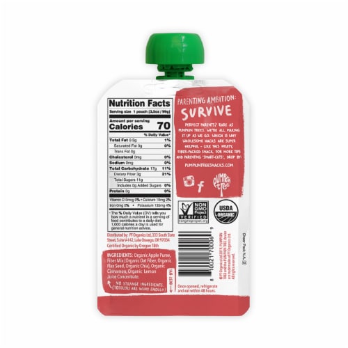 Pumpkin Tree™ Organic Apple Puree + Cinnamon Baby Food Pouch Perspective: back