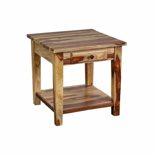 Porter Designs Taos Solid Sheesham Wood End Table with Drawer 1