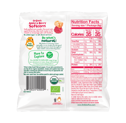 Little Bellies Baby Bellies Organic Apple & Berry Softcorn Snack Perspective: back