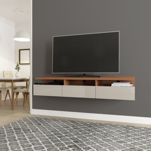 Cream floating discount tv unit