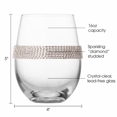 Aisle26 Stemless Wine Glasses with Silver Rhinestone Design, Set of 6 Perspective: back