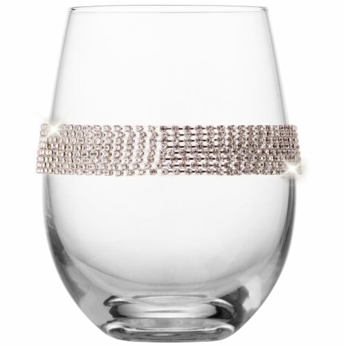 Aisle26 Stemless Wine Glasses with Silver Rhinestone Design, Set of 2 Perspective: back