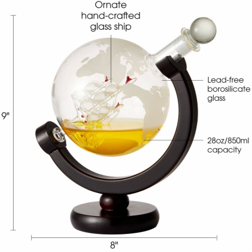 Aisle26 Globe Etched Whiskey Decanter With Interior Hand-Crafted Glass ...
