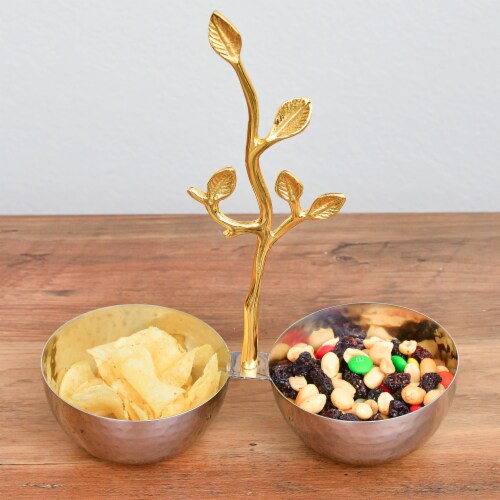 Aisle26 Shiny Stainless Steel Serving Bowl with Gold Decorative Handles Perspective: back