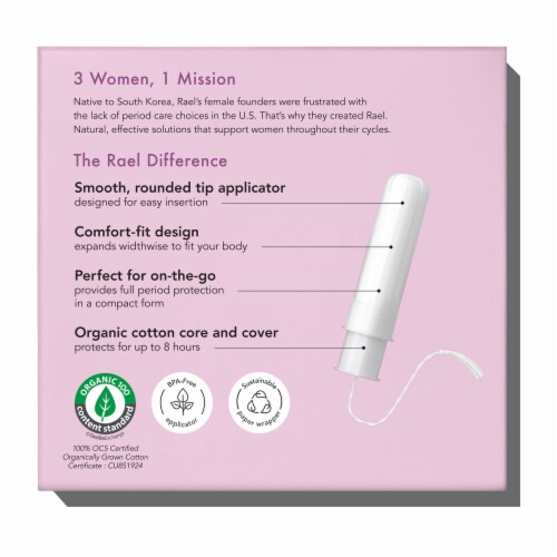 Rael Regular Absorbent Organic Cotton Tampons Perspective: back