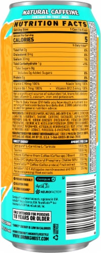 Ghost® Zero Sugar Tropical Mango Energy Drink Can Perspective: back