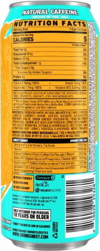 Ghost® Zero Sugar Tropical Mango Energy Drink Can Perspective: back