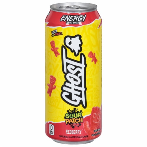 Ghost® Zero Sugar Sour Patch Kids Redberry Energy Drink Can Perspective: back