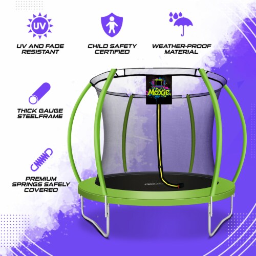Moxie Pumpkin-Shaped Outdoor Trampoline with Top-Ring Frame Enclosure, 8 FT - Green Apple Perspective: back