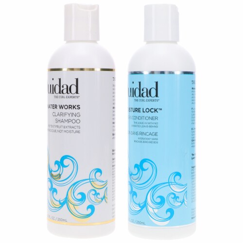 Ouidad Water Works Clarifying Shampoo 8.5 oz & Moisture Lock Leave-In Conditioner 8.5 oz Comb Perspective: back