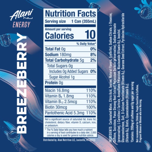Alani Nu Breezeberry Energy Drink - 12 Fl Oz Perspective: back