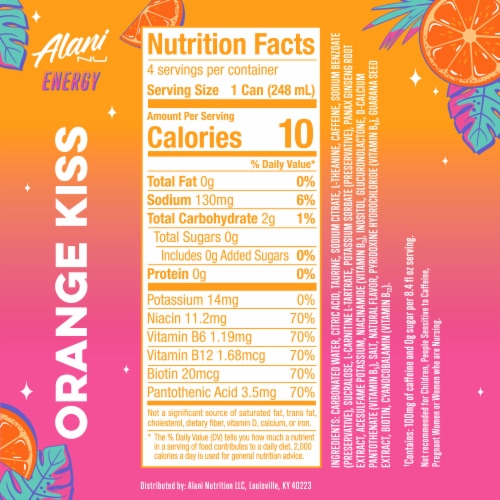 Alani Nu Mini Orange Kiss Sugar Free Energy Drink Cans Perspective: back