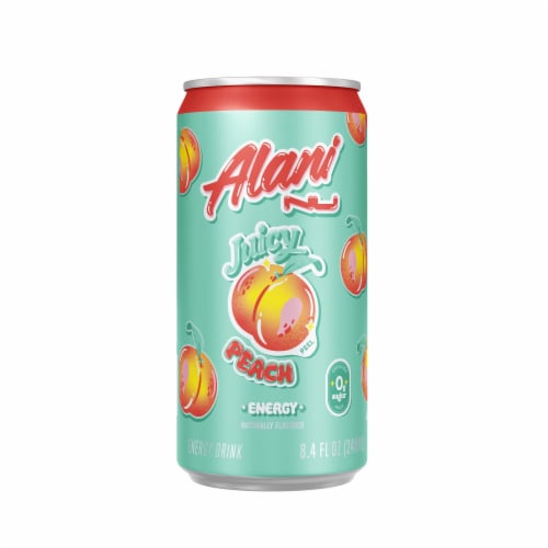 Alani NU Juicy Peach Zero Sugar Mini Energy Drink Cans Perspective: back