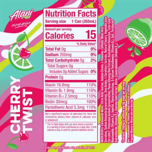 Alani Nu Cherry Twist Sugar Free Energy Drink Cans Perspective: back