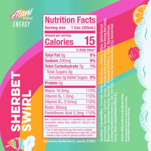 Alani Nu Sherbet Swirl Energy Drink Can Perspective: back