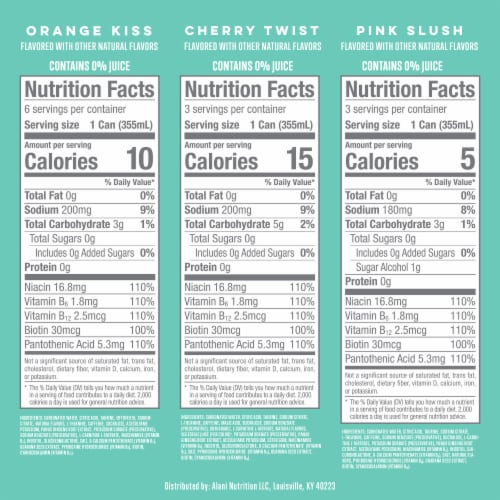 Alani Orange Kiss Cherry Twist Pink Slush Variety Pack Energy Drink Cans Perspective: back
