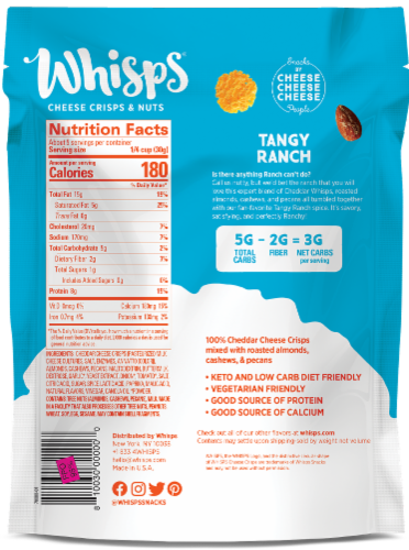 Whisps® Tangy Ranch Cheddar Cheese Crisps and Nuts Perspective: back