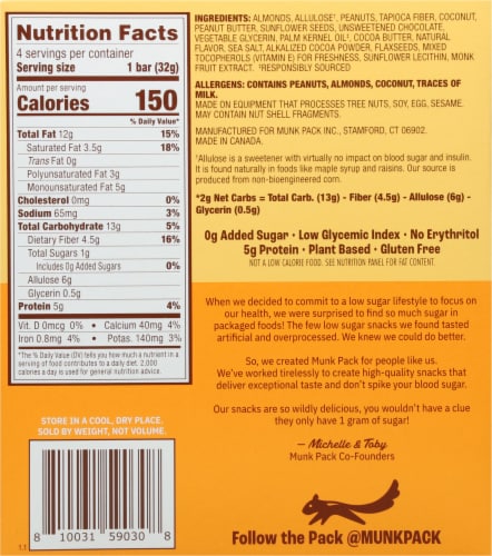 Munk Pack Peanut Butter Cocoa Chip Keto Nutrition Bars Perspective: back