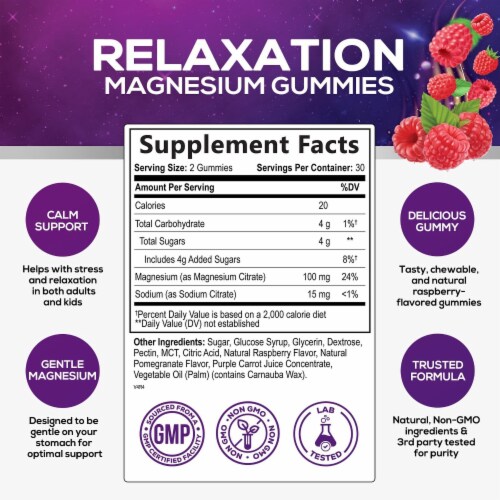 Magnesium Gummies - High Absorption Magnesium Citrate Gummy for Adults & Kids - 60 Gummies Perspective: back