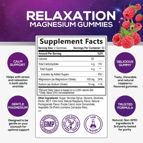 Magnesium Gummies - High Absorption Magnesium Citrate Gummy for Adults & Kids - 120 Gummies Perspective: back
