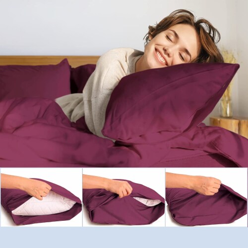 LuxClub Eggplant King 2PC Rayon From Bamboo Solid Performance Pillowcase Set Perspective: back