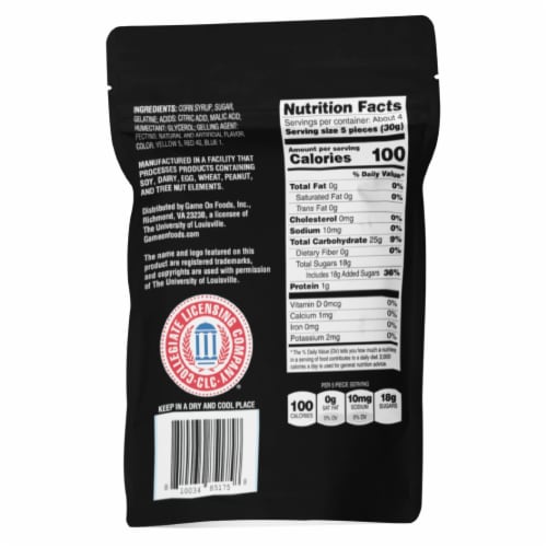 Game on Foods Louisville Cardinals® Sour Gummi Candies Perspective: back