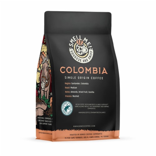 Bones Coffee Company Colombia Medium Roast Whole Bean Coffee Perspective: back