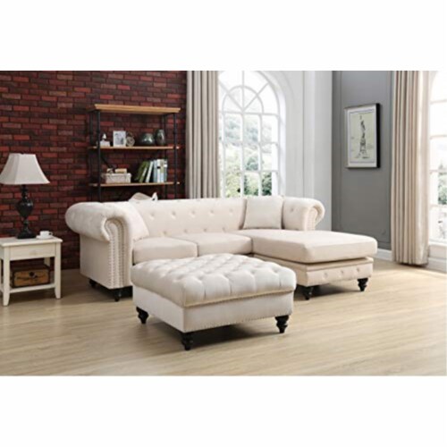 Glory Furniture Nola Velvet Sofa Chaise in Ivory Perspective: back