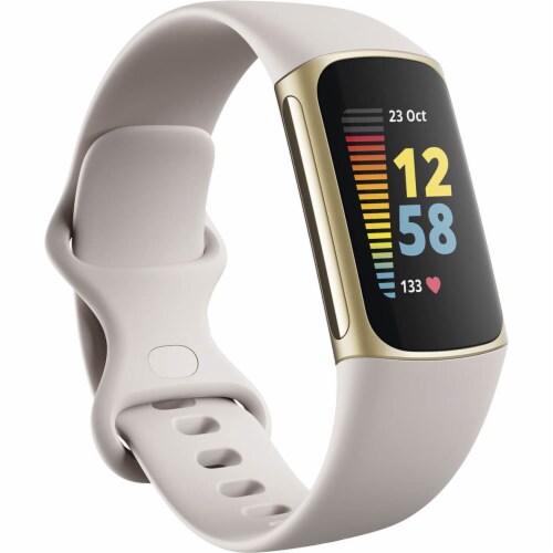 Fitbit Charge 5 in Soft Gold and Lunar White Perspective: back